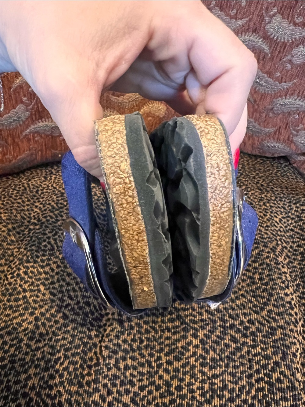 Birkenstock Madrid Big Buckle Velvet Midnight Sandals Blue Sz 38, US 7 - 7 1/2” - Picture 10 of 16